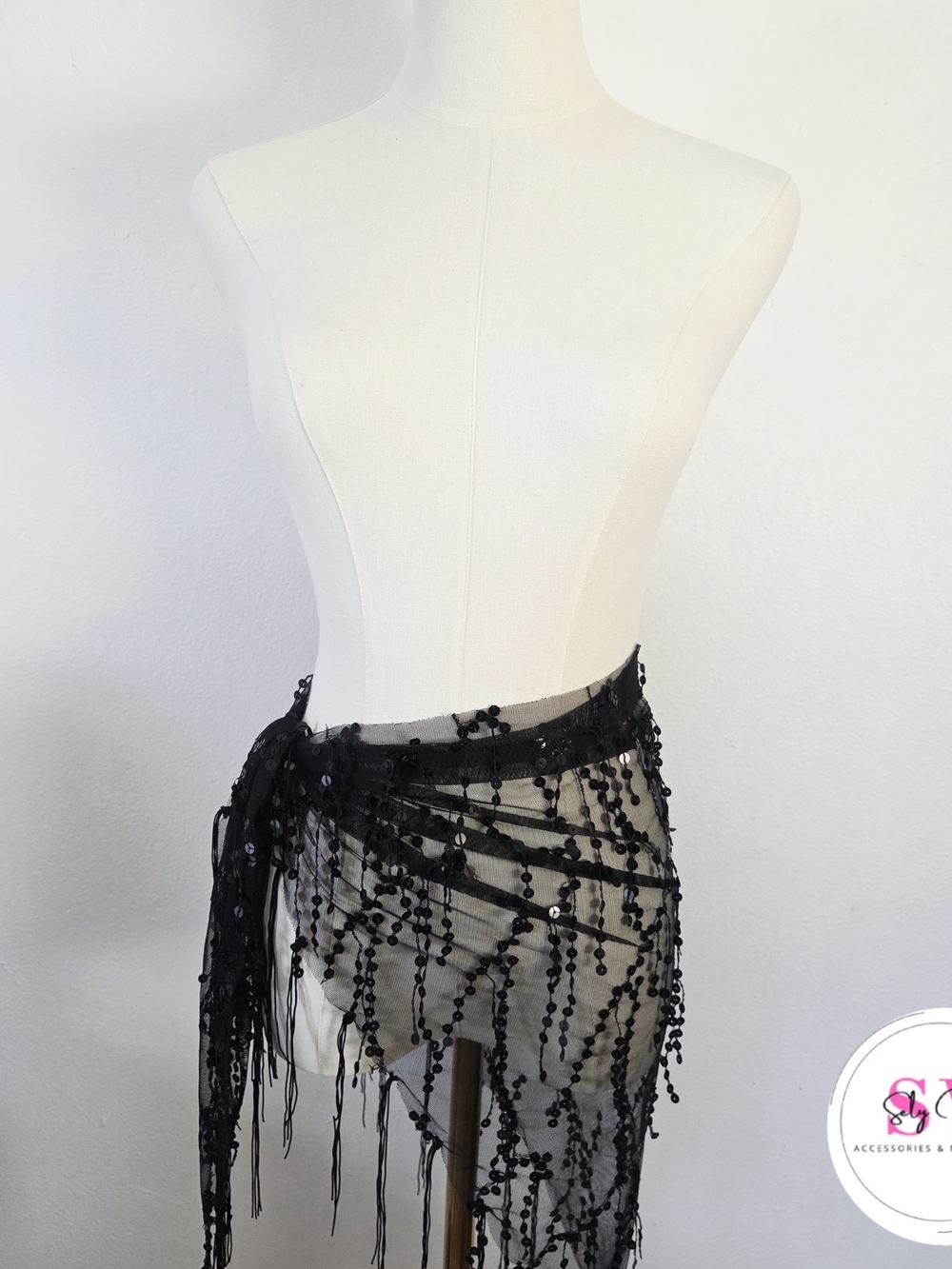 Black sequin fringe skirt cover up